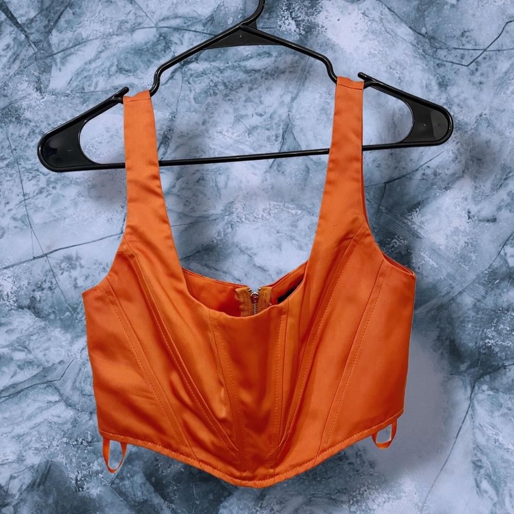 PrettyLittleThing Orange Satin Bustier Crop Top US 0